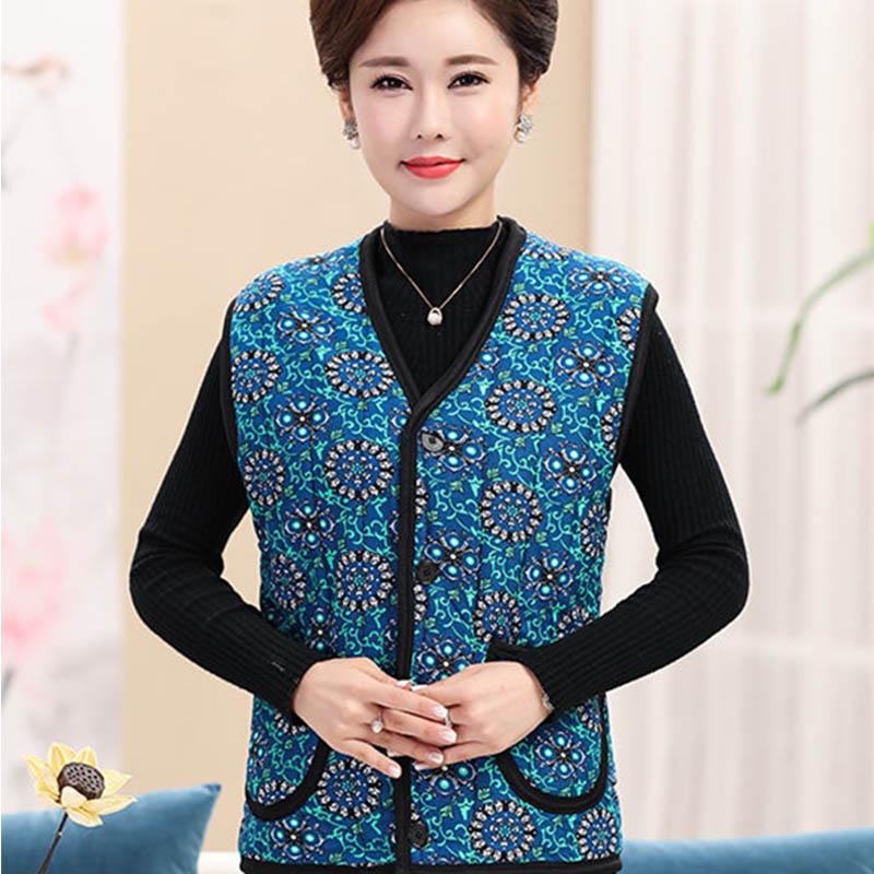 Mother's Vest Ladies Plus Velvet Middle-aged and Elderly Warm Jacket Autumn and Winter Wear Outer Wear Thicker