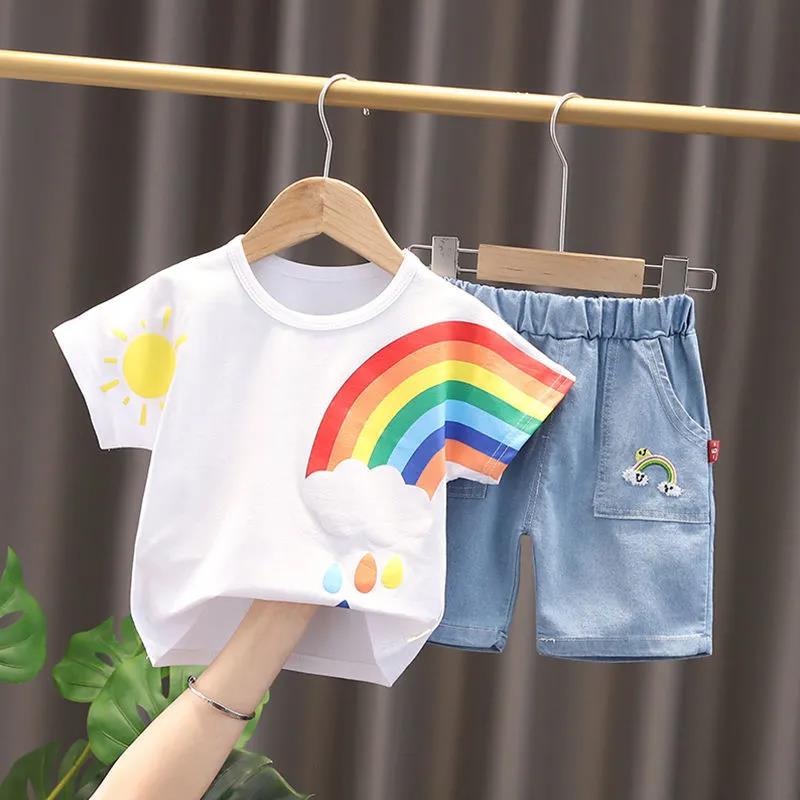 Boys' Summer Two-piece Suits for Babies Children Kids Rainbow Clothes for Boys Summer Clothes for Boys, 0-1-2-3 Years Old Suit