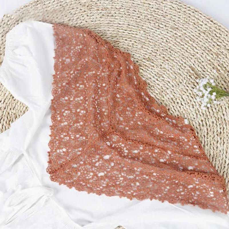 Floral Lace Hollow Small Shawl Thin Silk Scarf Wild Short Sun Protection Small Waistcoat Outside with A Small Scarf Mother Silk Scarf Bag Decoration