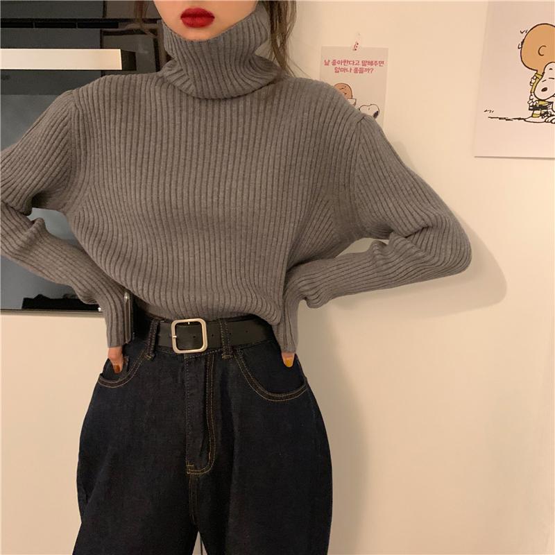 Turtleneck Sweaters Women Pullover Knitted Sweaters Plus Size Casual Solid Long Sleeve Sweater Coat Jumper Pullovers Fall Winter Women Sweater Jumper