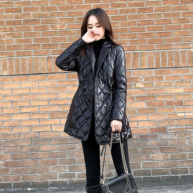 Women's Solid Color Down Jacket Mid-length Down Jacket Winter Korean Style Loose Coat Warm Stand-collar Down Jacket Quilted Jacket