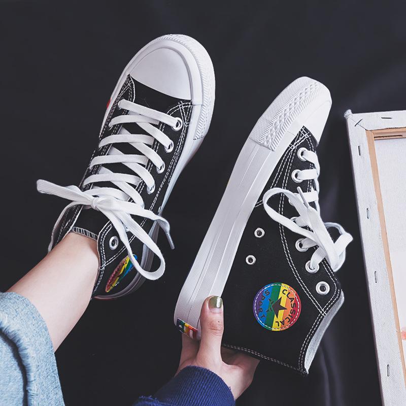 Rainbow Gay Pride Shoes - LGBTQA Pride Sneakers - Women High Top Sneakers - Vulcanized Shoes - Equality Canvas Shoes - Canvas Hightop Shoes