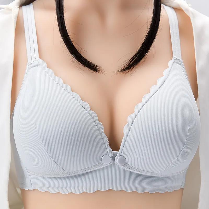 Breast Feeding Underwear Pregnant Women Early and Late Bra Postpartum Breast Feeding Anti Sagging Gathered Non Steel Ring Bra Breathable Cotton