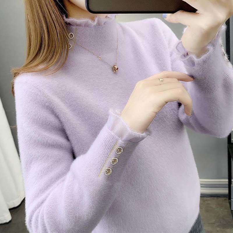 Autumn and Winter Mohair Half Turtleneck Sweater Thick Loose Solid Color Shirt Fashion Casual Women Bottoming Dress