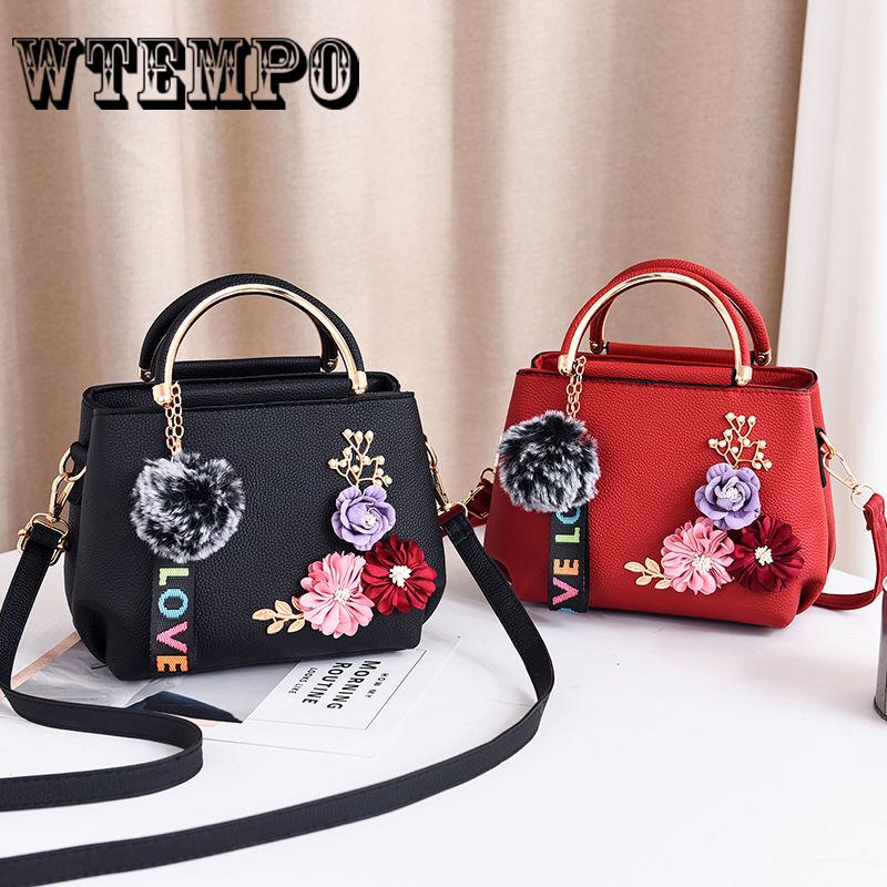 Leather Handbags Women Tote Top-handle Embroidery Flower Shoulder Bag