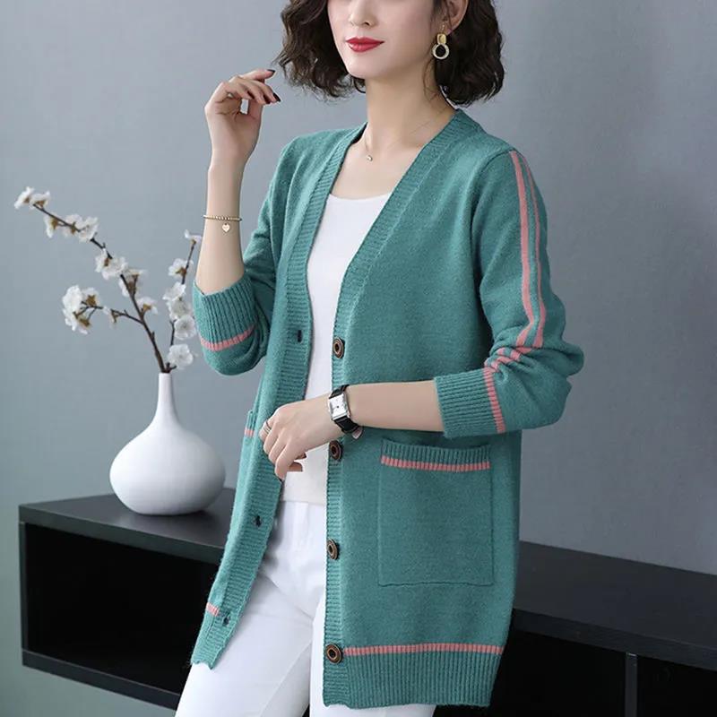 Sweater Coat Women's Medium Long Loose Large Size Spring Outer Shawl Knitted Cardigan