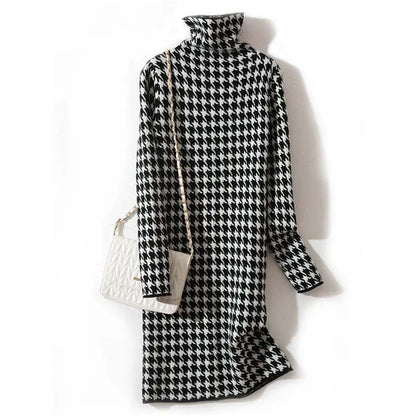 Ladies Temperament Pile Pile Collar Thick Knitted Dress Loose Mid-length Sweater Base Skirt