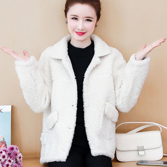 Plush Thick Lamb Wool Jacket Women Autumn and Winter Imitation Fur One Loose Warm Jacket Ladies Casual Warm Jacket Soft and Comfortable