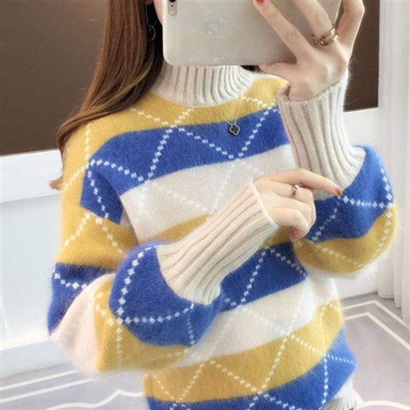 Women's Sweater Long Sleeve Large Size Sweater Crew Neck Sweater Cashmere Warm Sweater Winter