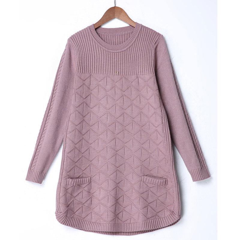 Thick and Velvet Mid-length Sweater Women's Low Round Neck Spring and Autumn Large Size Pullover Loose Knit Bottoming Sweater Sweater Skirt