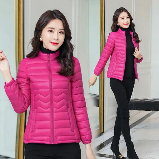 Women's Shiny Short Down Jacket Winter Korean Style Loose Quilted Jacket Casual Stand-collar Padded Jacket