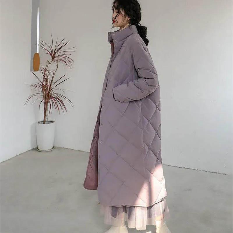 Purple Cotton Coat Cotton Coat Loose Fashion Temperament All-match Female Rhomboid Bread Coat Long Coat