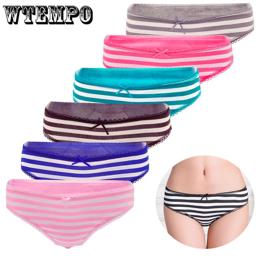 Top Women Cotton Brief Underwear Striped Plus size Panties Breathable Girl's Underpants 6 Pcs/lot