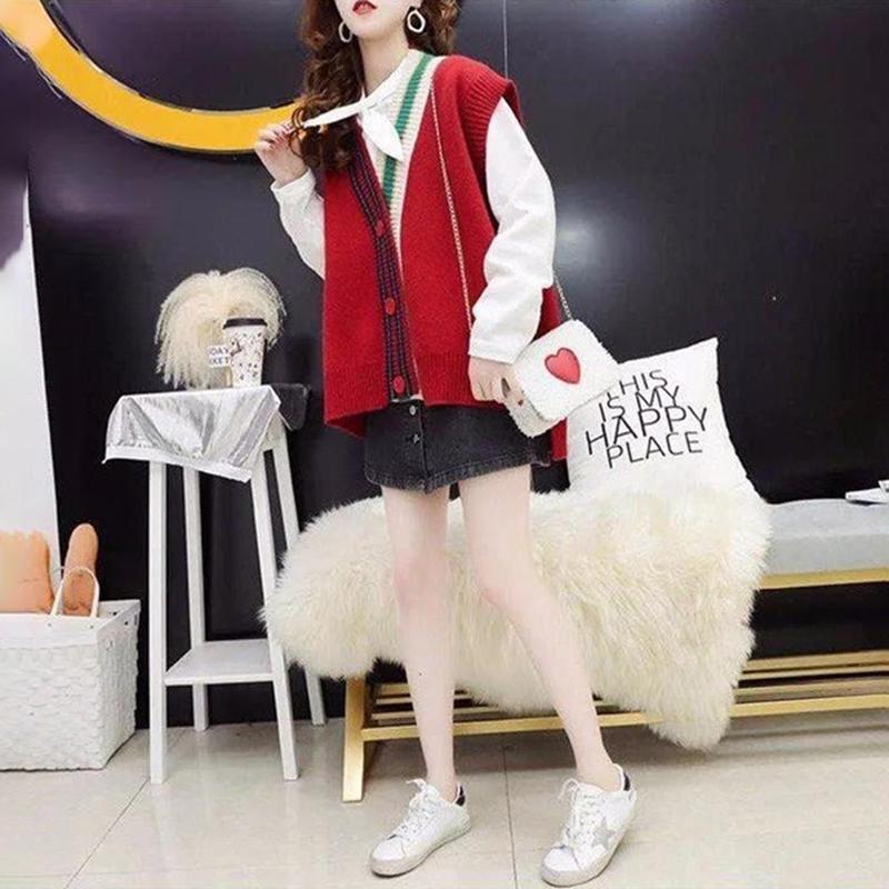 Knitted Cardigan Jacket Women's Vest Lazy Style Sweater Sleeveless All-match Vest Jacket Vest Loose Comfortable Sweet Style