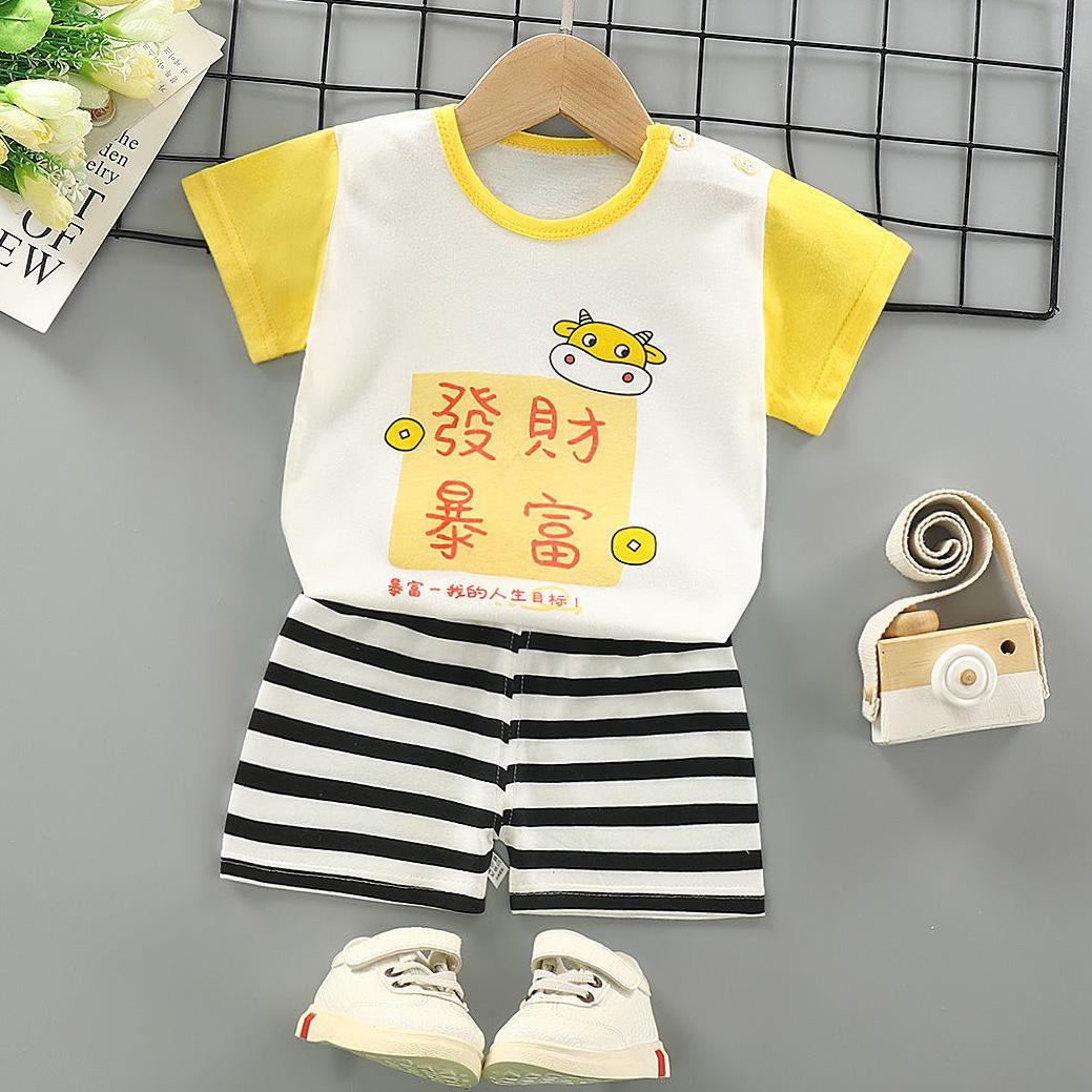 2PCS Children Clothing Set Spring Summer Girls Suits Printing Short Sleeve Tops + Pants Clothing Set