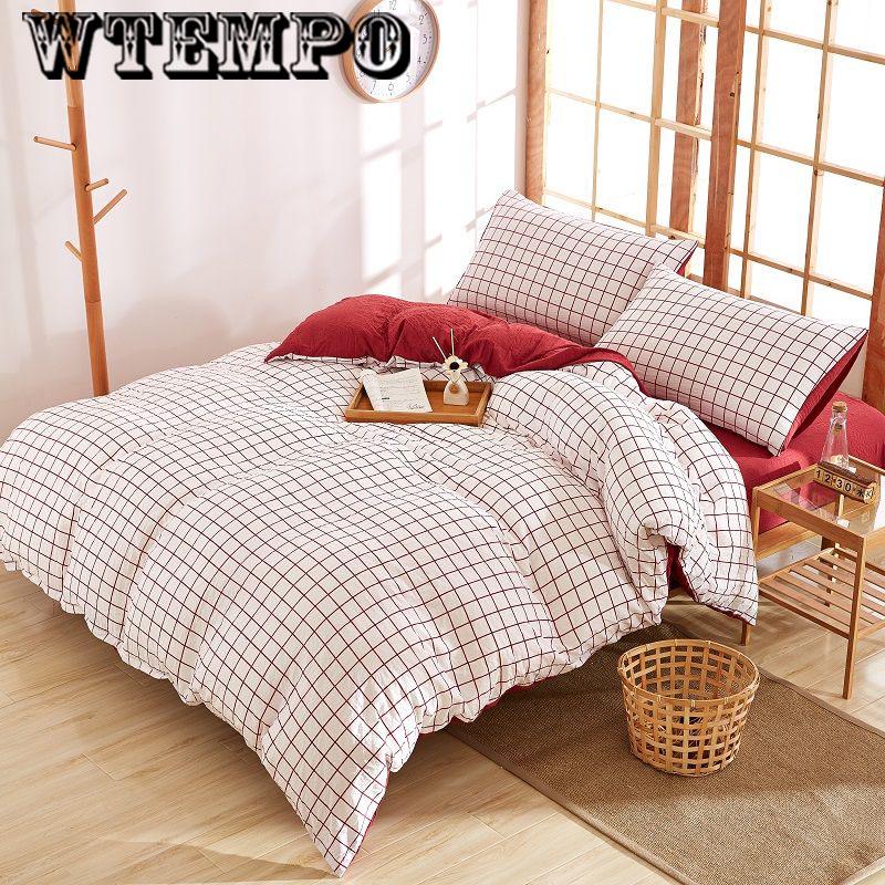 4pcs Plaid Bedding Set Summer Bed Linens Set  Simple Style Duvet Cover  Pastoral Bed Set Adult Bedding Bedclothes Skin-friendly Pillowcases