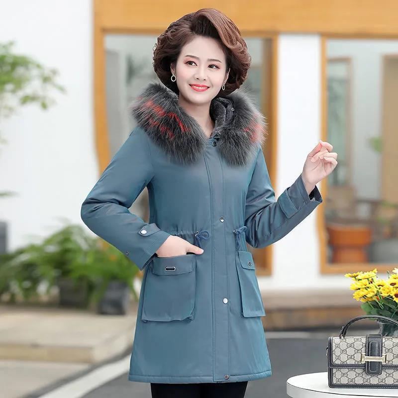 Women's Mid-length Down Jacket Winter Korean Loose Cotton Clothes Casual Hooded Padded Jacket Quilted Jacket