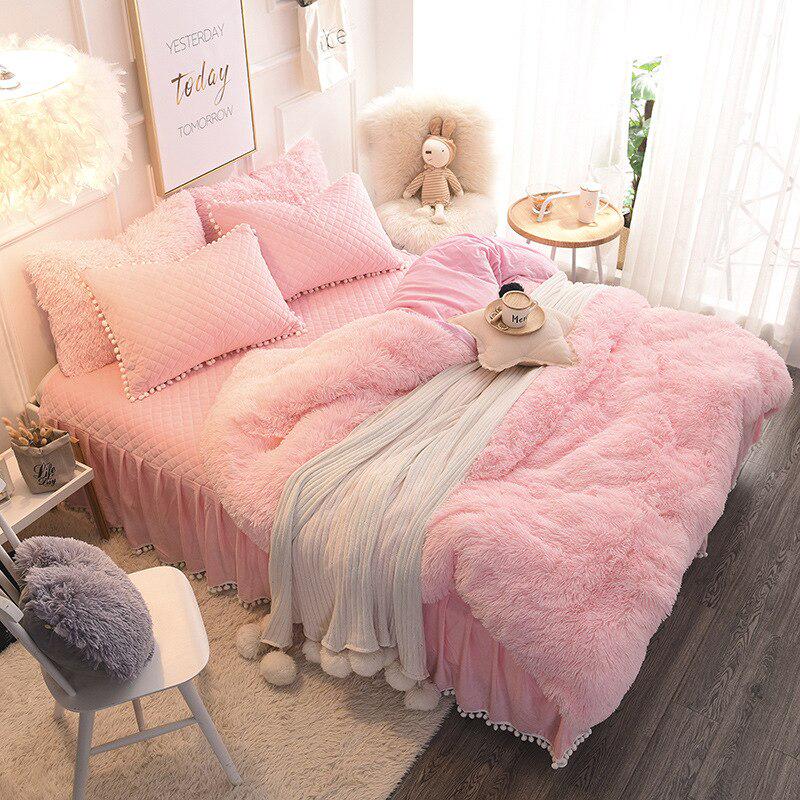 Pure Color Mink Velvet Bedding Set Super Warm Solf Winter Crystal Velvet Duvet Cove Bedclothe Pillow