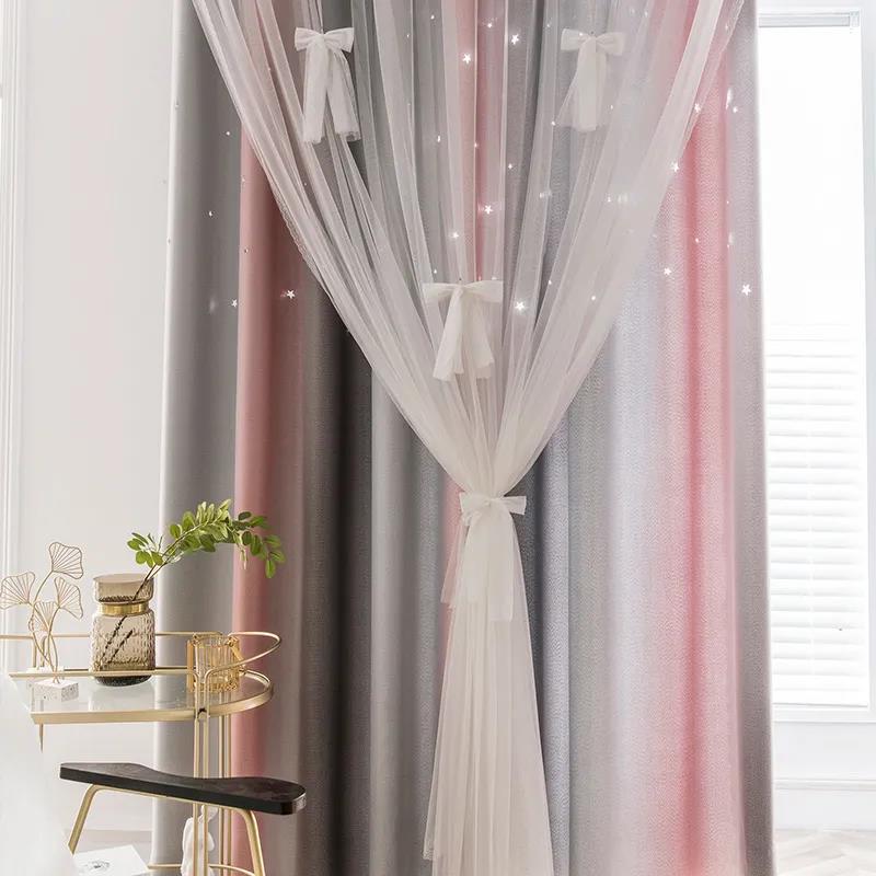 Curtain Finished Living Room Bedroom Shading Dream Romantic Hollow Star Idyllic Princess Wind Floor Shade Cloth (1 piece)