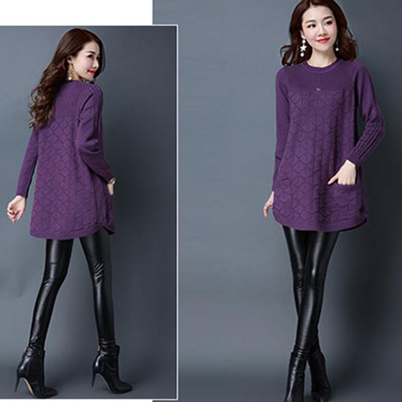 Mid-length Sweater Women Low Round Neck Spring and Autumn Korean Version of The Large Size Pullover Loose Knit Bottoming Shirt Sweater Skirt