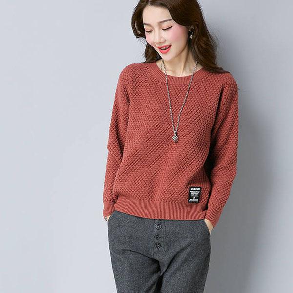 Women's Large Size Solid Color Versatile Loose Thin Knitted Tops Spring and Autumn Long Sleeve Casual Sweaters