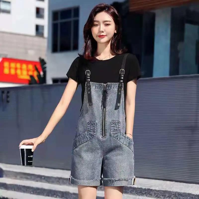 WTEMPO Summer Denim Short Jumpsuit Woman Jeans Long Romper Pants Zipper Pockets Sleeveless Adjusted