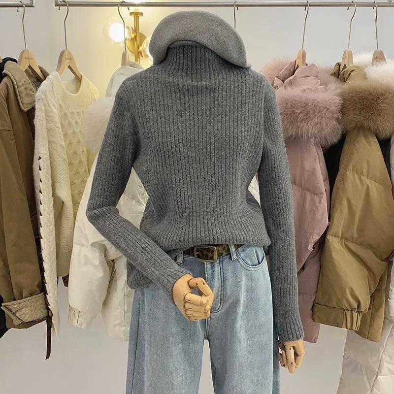 Women Half Turtleneck Pullover Sweater Autumn and Winter Thick Sweaters Women Casual Loose Jumpers Inside Solid Bottoming Sweaters Short Basic Tops