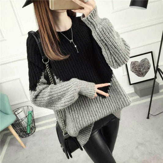 Autumn and Winter Solid Color Long-sleeved Large Size Cashmere Sweater Round Neck Sweater Female