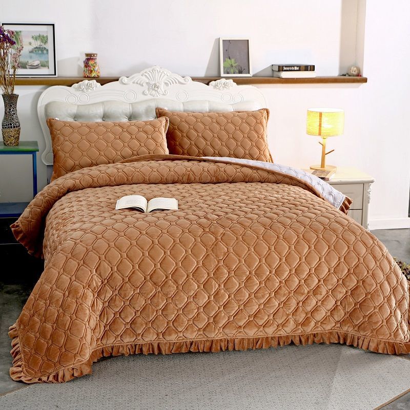 Winter Crystal Velvet Lace Warm Sheet Double Layer Plus Cotton Bed Cover Thicker Blanket Non-slip Short Fleece Blanket