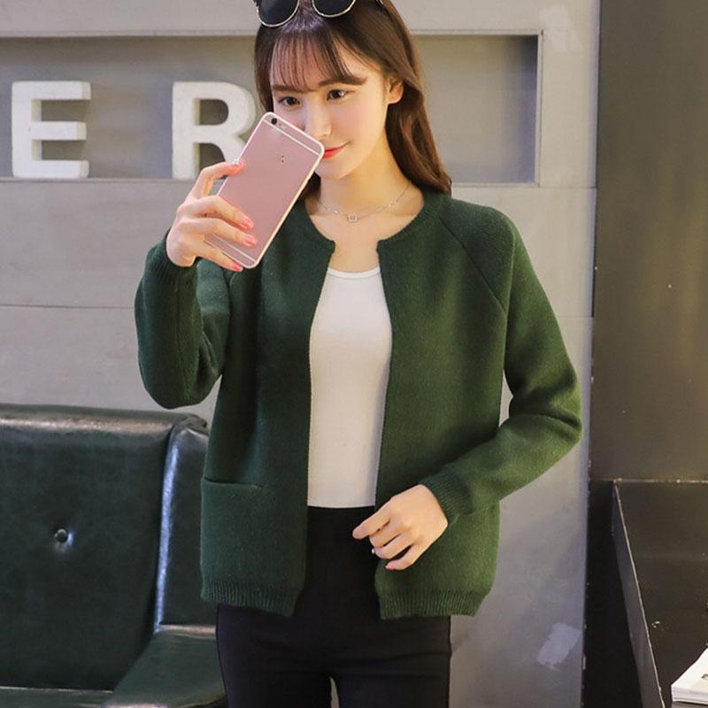 Spring and Autumn Cardigan Short Sweater Loose Solid Color Long Sleeve Top Fashion Knitted Women's Jacket