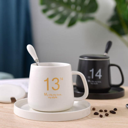 Ceramic Cup Male Mug with Lid Spoon Creative Couple Water Cup Female Pair Simple Coffee Cup Milk Cup Tea Cup