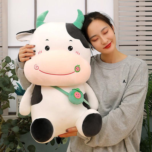 Cute Fruit Backpack Cow Doll Super Soft Lovely Cow Doll Children Sleep Pillow Birthday Gift