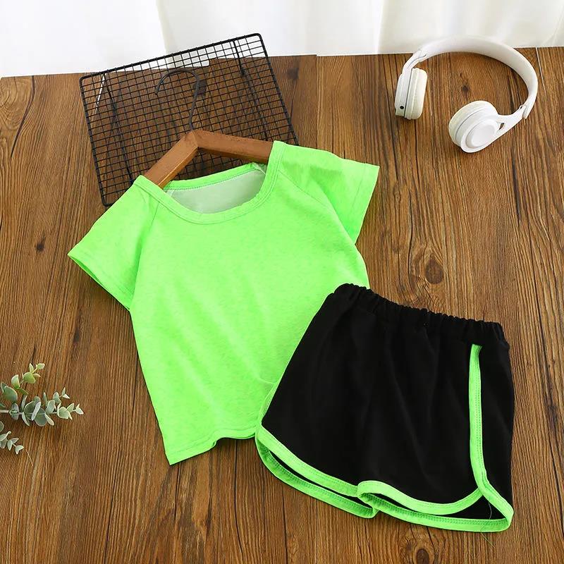 Children's Quick-drying Suit Two-piece Suit Boys and Girls Baby Summer Casual Sportswear Shorts Short-sleeved T-shirt Ice Silk