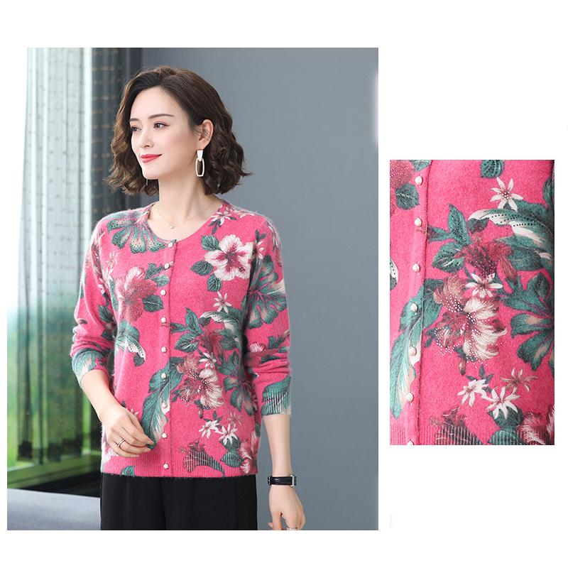 Autumn and Winter Printed Cardigan Women's Plus Size Casual Sweater Coat High-end Wool Sweater