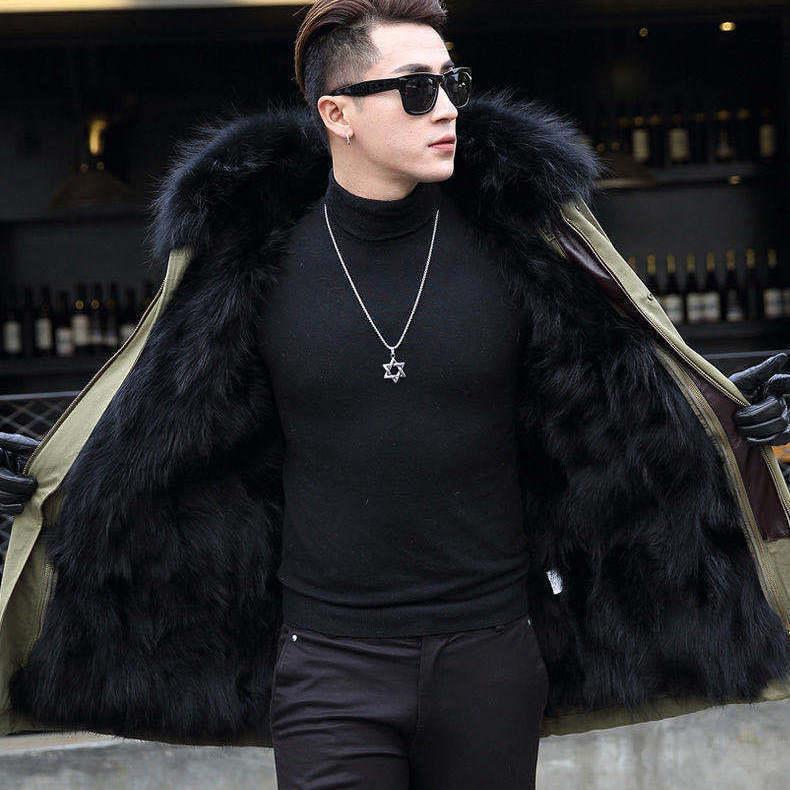 Handsome Men Winter Imitation Mink Fur Detachable Liner Thick Imitation Fur Jacket