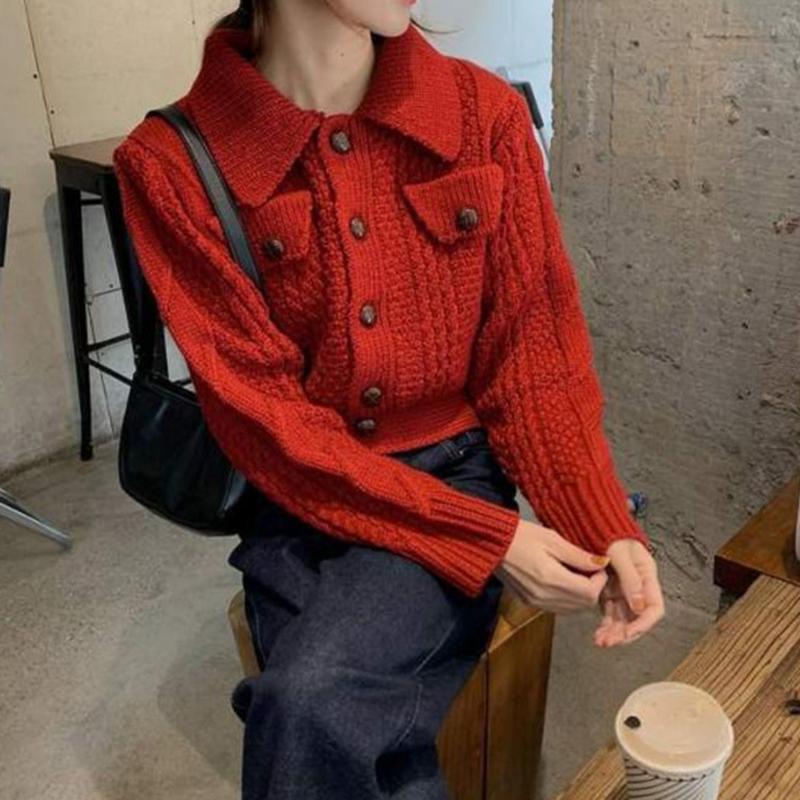 Autumn  Winter Twist Sweater Cardigan Female Loose Student Thick Wool Casual Short Knit Sweater Coat