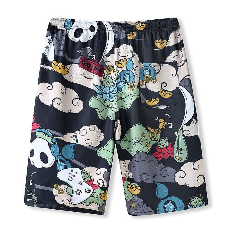 Summer Thin Printed Beach Pants Men's Loose Shorts, Large-size Flower Pants, Large-sized Slacks, Quick-drying