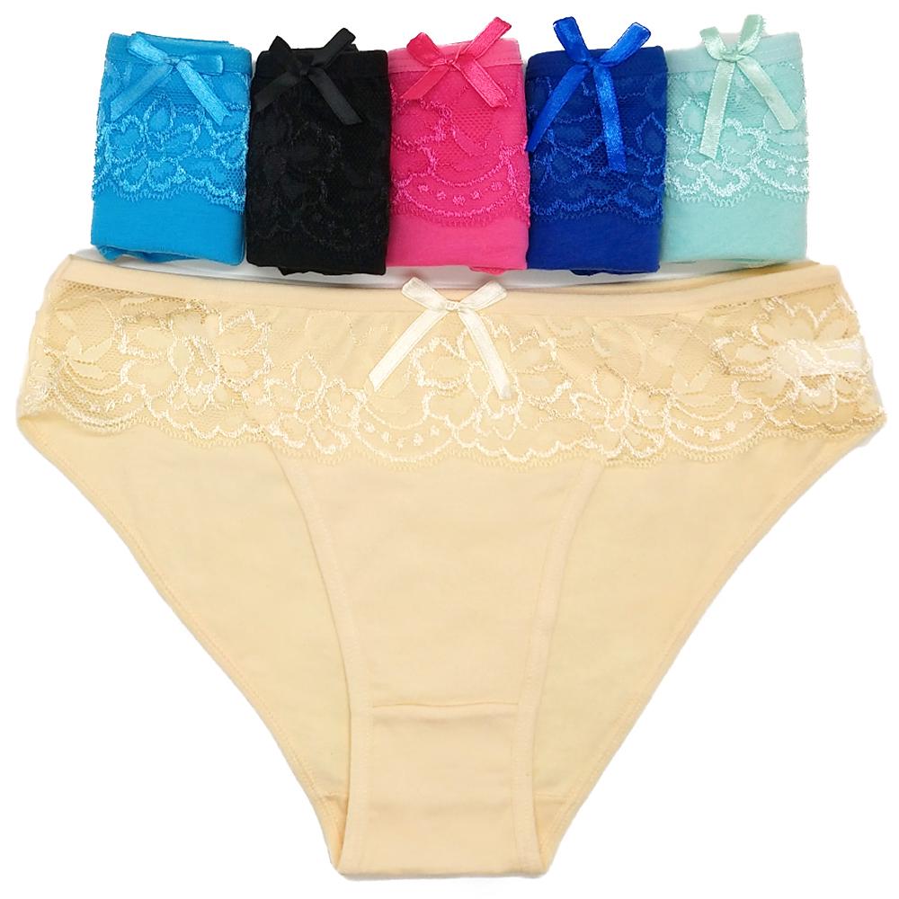 Pack 6 pcs Woman Underwear Cotton Panties Cute Lace Sexy Girls Ladies Briefs