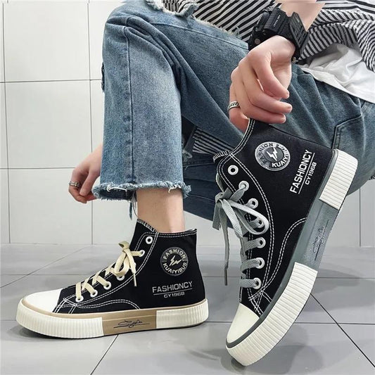 Canvas Men's Shoes High-top Trend All-match Youth Casual Sneakers Summer Breathable Cloth Shoes Trendy Shoes