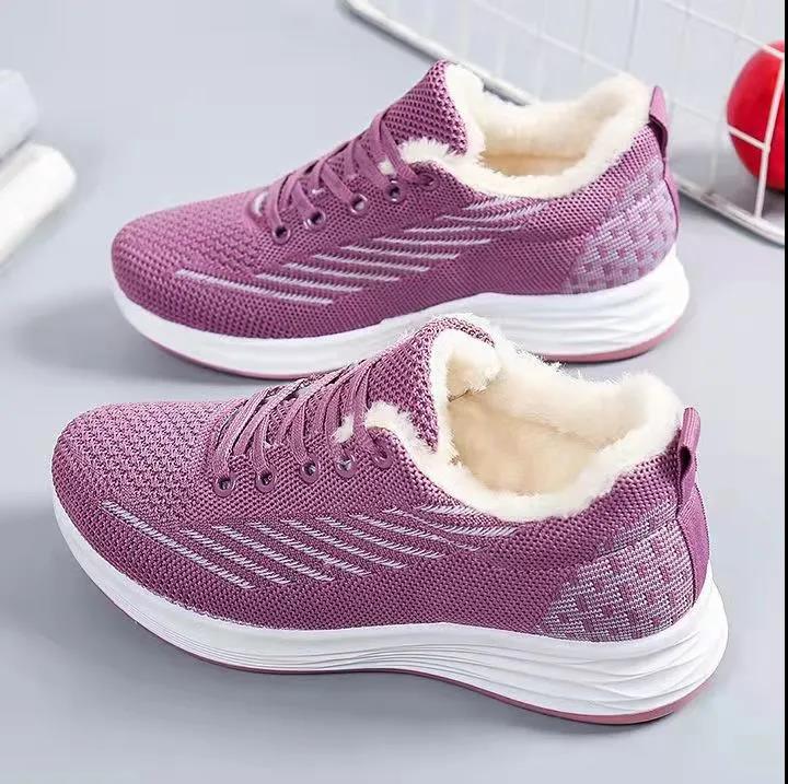 Plus Velvet Thicken Women's Sports Shoes Casual Warm Shoes Anti-slip Solid Color Winter Running Shoes