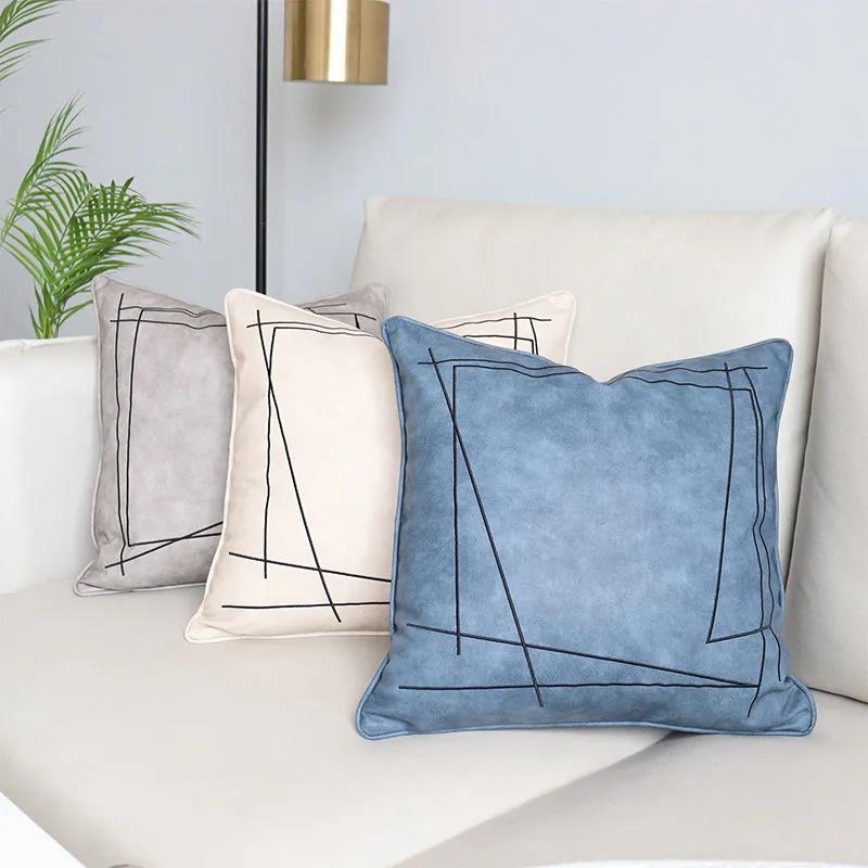 Nordic Abstract Geometric Embroidery Pillow Technology Fabric Simple Modern Pillow Living Room Sofa