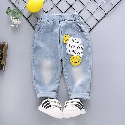 Children's Pants Summer Thin Stretch Jeans Korean Style Printing Smiling Face Leggings Boys' and Girls' Jeans