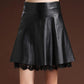 Women's Plus Size Leather Skirt High Waist Sexy Lace Stitching A-line Skirt Autumn Winter Sexy Pleated Skirt