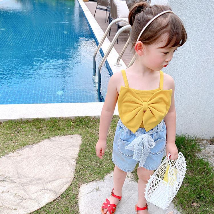 Summer Kids Cute Solid Vest Sleeveless Tops Korean Style Slash Neck Slim Camisole Inside Out for Children Girls