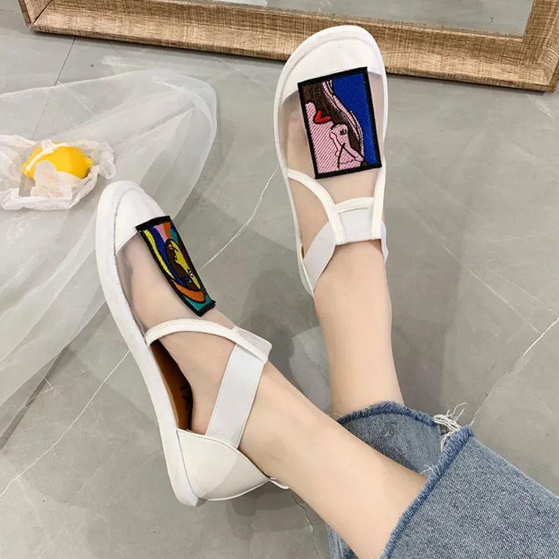 Ladies Summer Organza Abstract Women Slip-on Sandals Lightweight Non-slip Lazy Flat Sandals Breathable and Comfortable Shoes