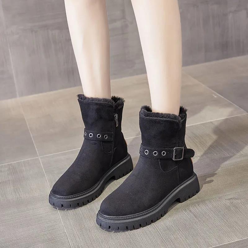 Winter Snow Boots Women's Fur One Warmth In Tube Shoes Plus Velvet Padded Non-slip Cotton Shoes for winter