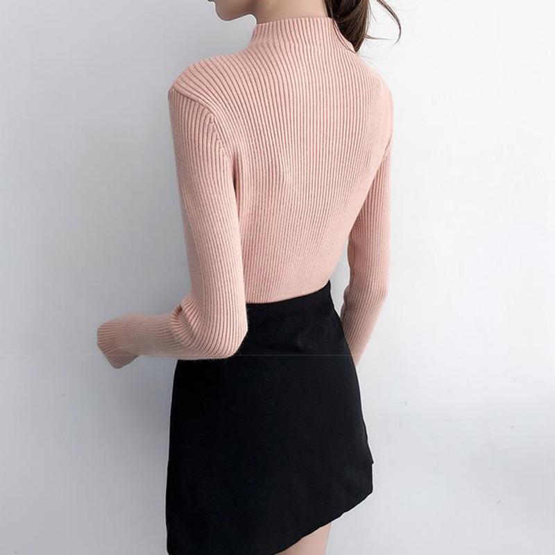 Autumn and Winter Slim-fit Waist Top with Zipper Solid Color Long-sleeved Bottoming Shirt Half Turtleneck Elastic Sweater