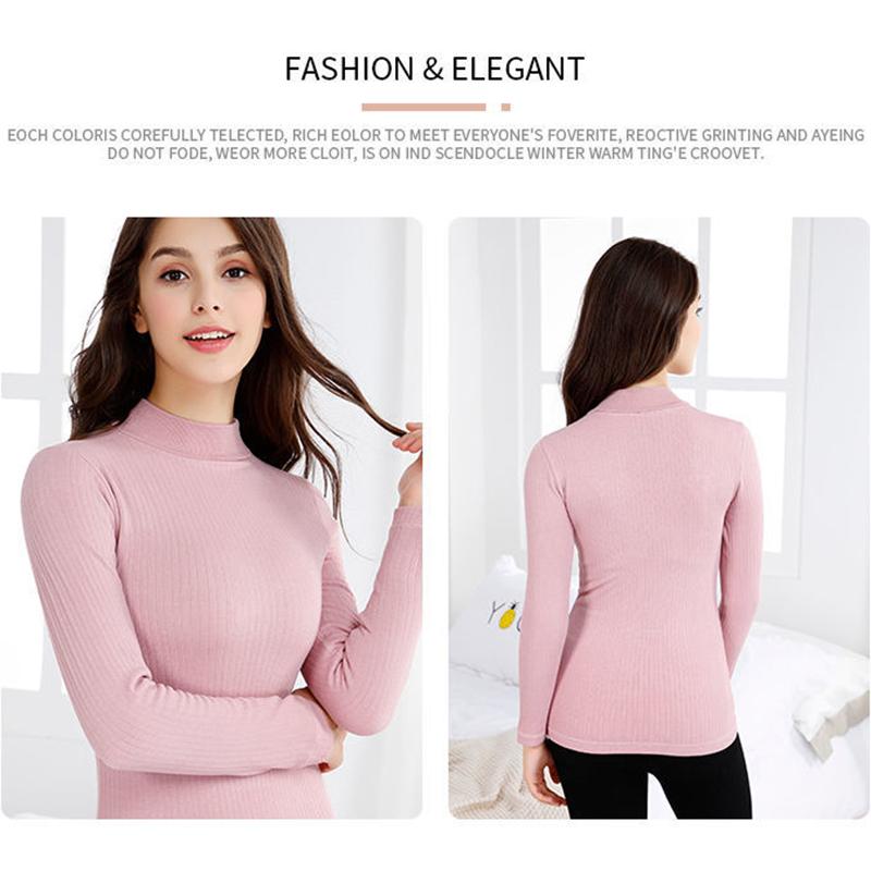 Women Winter Autumn Clothes Thermal Underwear Plus Velvet High-neck Tops Female Tight Thicken Windproof Soft Lining Long Sleeve High Elasticity Slim