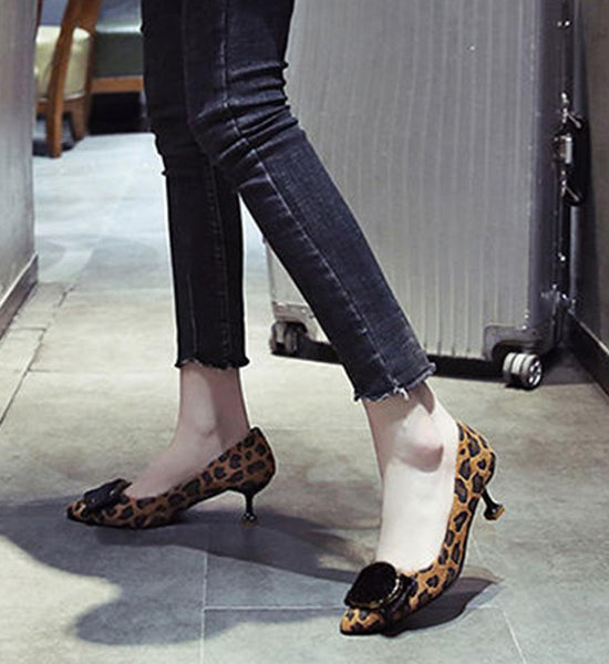 Spring Korean Style Pointed Toe Leopard High Heels Suede Shoes Temperament Shallow Mouth All-match Stiletto Heels