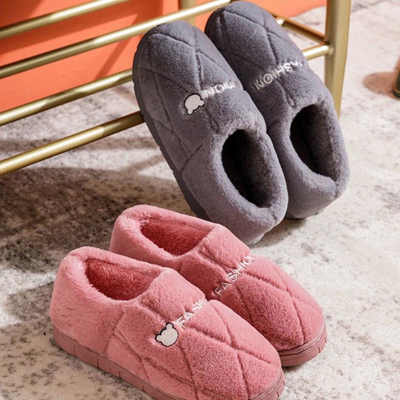 Home Slippers Thick-soled Cartoon Male Cotton Slippers Female Indoor Cute Plush Couple Cotton Slippers